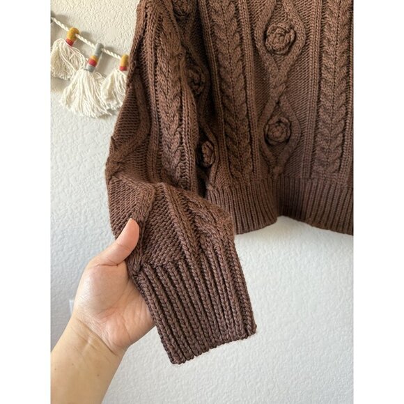 Buffalo David Bitton Greta Cable Knit Wool Brown Pullover Sweater Boho Cottage L - Picture 4 of 10